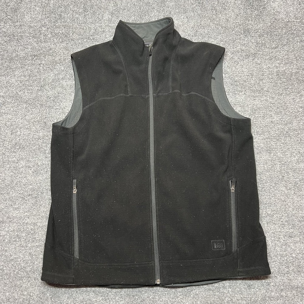 REI Vest Mens XL Black Fleece Softshell Full Zip Pockets Outdoor Hiking